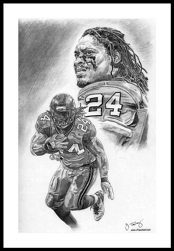600x867 Marshawn Lynch Framed Print - Marshawn Lynch Drawing