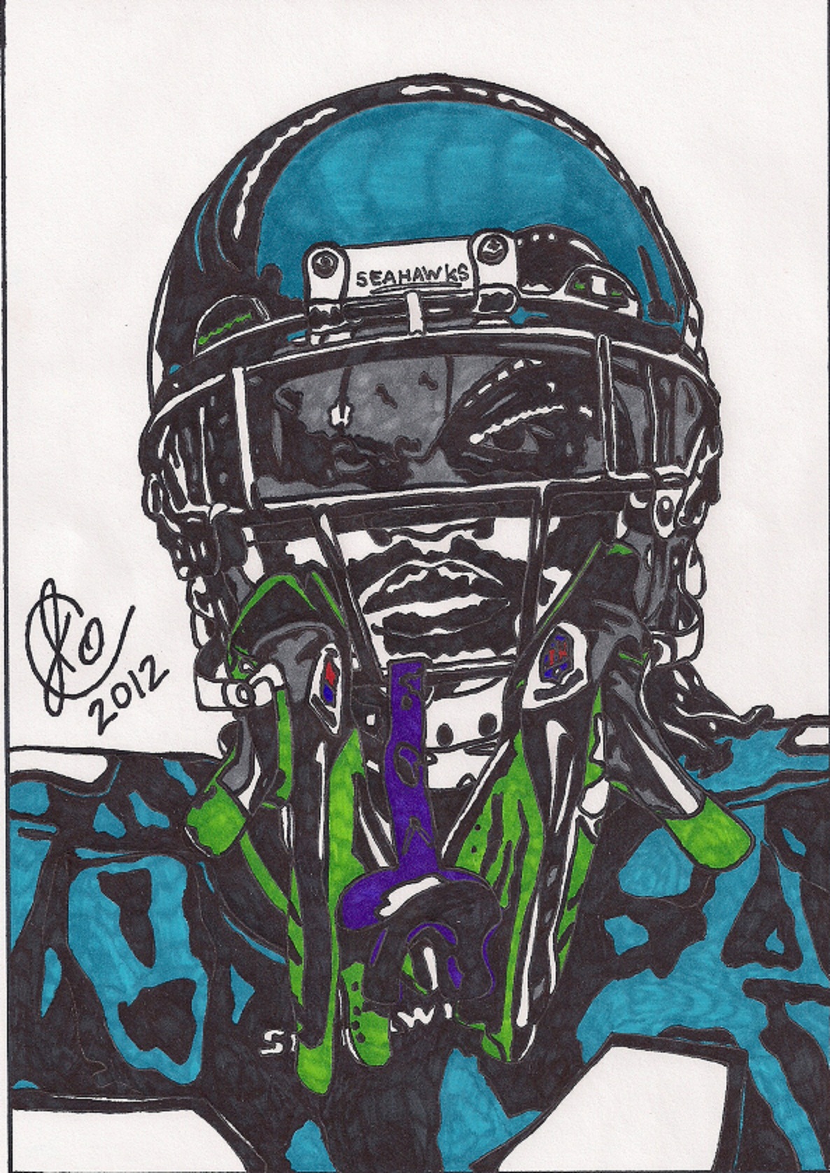 1186x1676 Marshawn Lynch Ink Illustration Jeremiah Colley Foundmyself - Marshawn Lynch Drawing