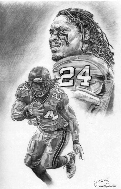 411x640 Seattle Seahawks Marshawn Lynch Sketch Art Drawing Picture - Marshawn Lynch Drawing