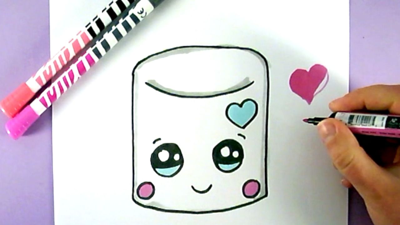 1280x720 Cute Food Drawing How To Draw Cartoon Kawaii Marshmallow Art - Marshmallow Drawing