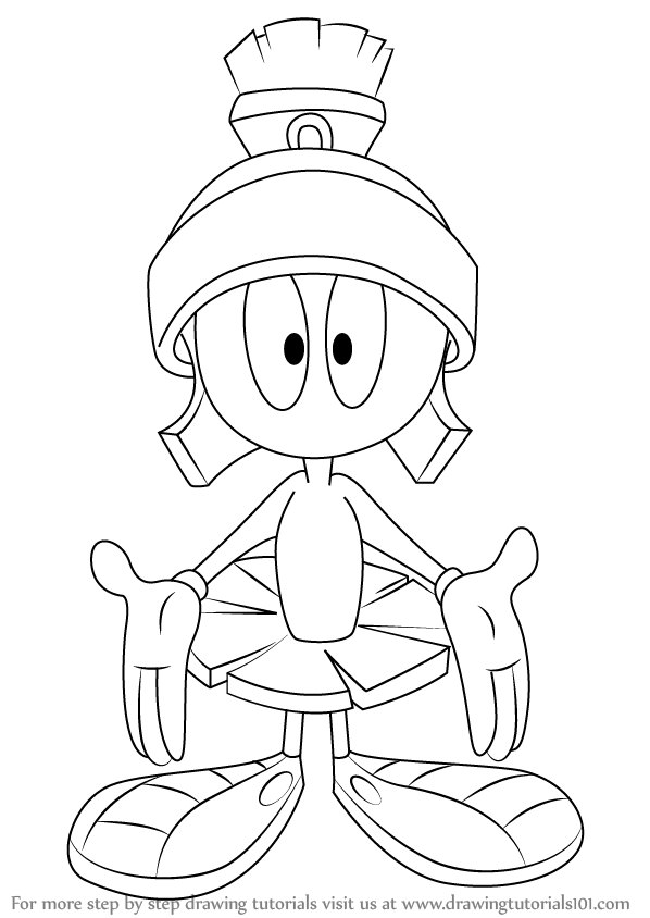 598x844 Learn How To Draw Marvin The Martian From Looney Tunes - Martian Drawing