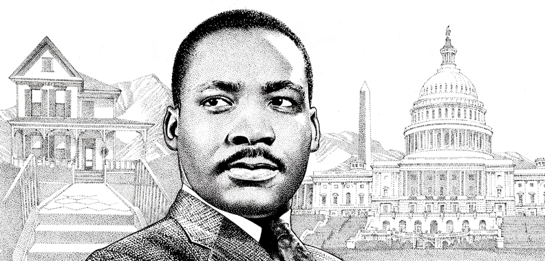792x380 pen ink stipple portrait of dr martin luther king, jr - Martin Luther King Drawing