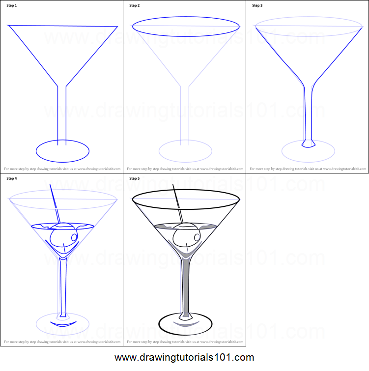 751x755 how to draw a martini printable step - Martini Drawing