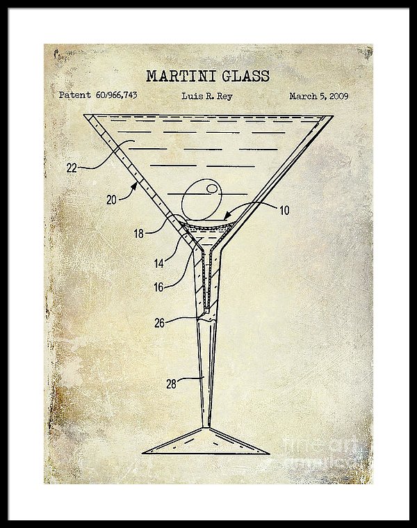600x759 martini glass patent drawing framed print - Martini Drawing