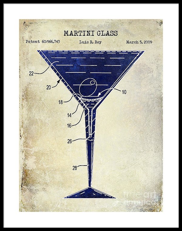 600x759 martini glass patent drawing two tone framed print - Martini Drawing