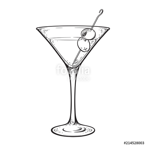 500x500 martini with olive alcoholic cocktail in glass isolated on white - Martini Drawing
