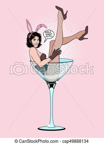 340x470 pin up girl in martini glass vector illustration - Martini Glass Drawing