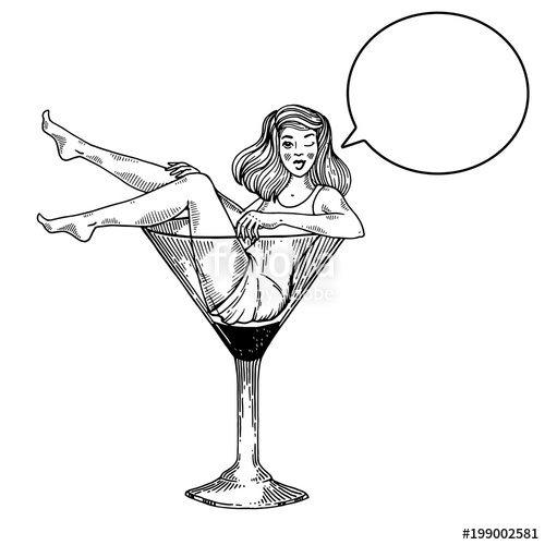 500x500 beauty woman in martini glass engraving vector stock image - Martini Glass Drawing