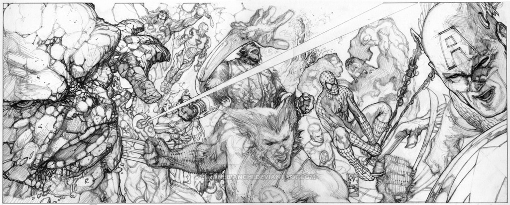 1024x413 marvel heroes litho pencils - Marvel Heroes Drawing