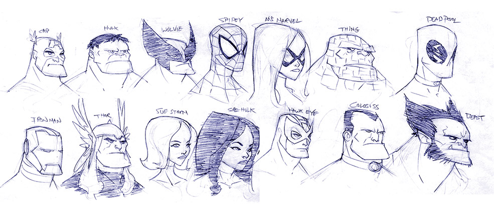 985x426 marvel heroes character visual development josh book animation - Marvel Heroes Drawing
