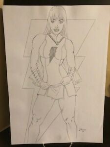 225x300 Shazam Mary Marvel Dc Jim Lee Style Comic Book Art Sketch Inked - Marvel Style Drawing