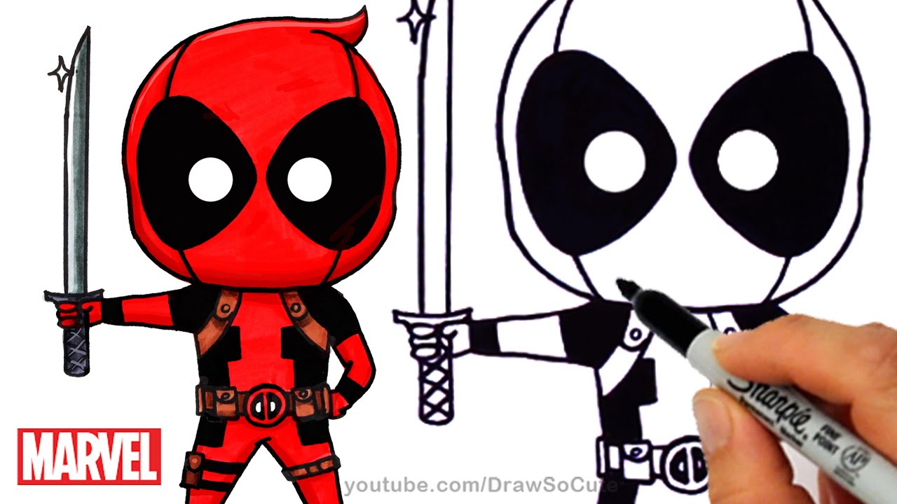 1280x720 How To Draw + Color Deadpool Chibi Step - Marvel Superhero Drawings