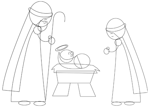 500x357 How To Draw Cartoon Nativity Scene With Baby Jesus In Manger - Mary And Jesus Drawing