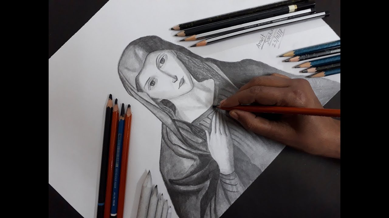 1280x720 How To Draw Mary Mother Of Jesus Step - Mary And Jesus Drawing