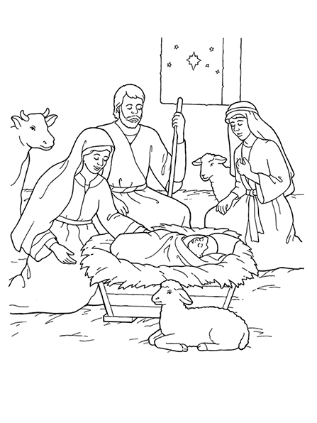 447x596 Nativity Mary, Joseph, Jesus, And The Shepherds - Mary And Jesus Drawing