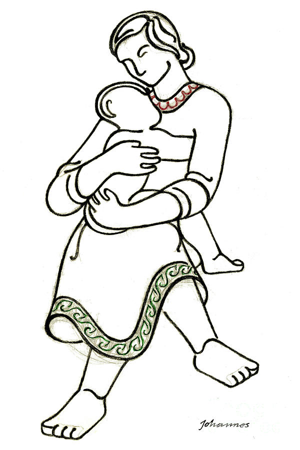 600x900 Virgin Mary With Jesus Drawing - Mary And Jesus Drawing