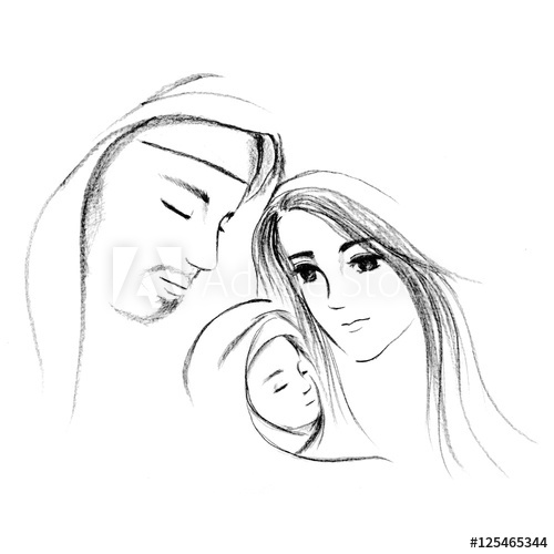 500x500 Baby Jesus And Mary Joseph Hand Drawn Illustration Christmas - Mary And Jesus Drawing