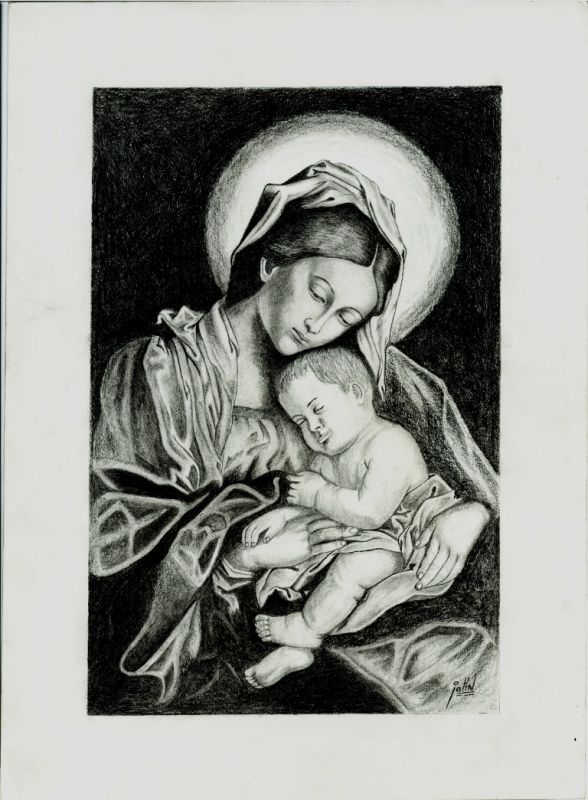 588x800 charcoal drawings of jesus sketch of baby jesus and mary horse - Mary And Jesus Drawing