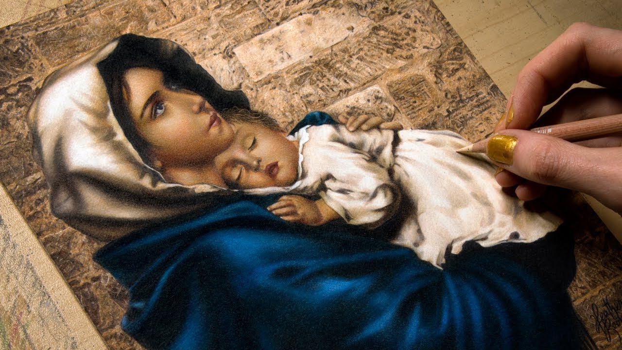 1280x720 Drawing Mary And Jesus - Mary And Jesus Drawing