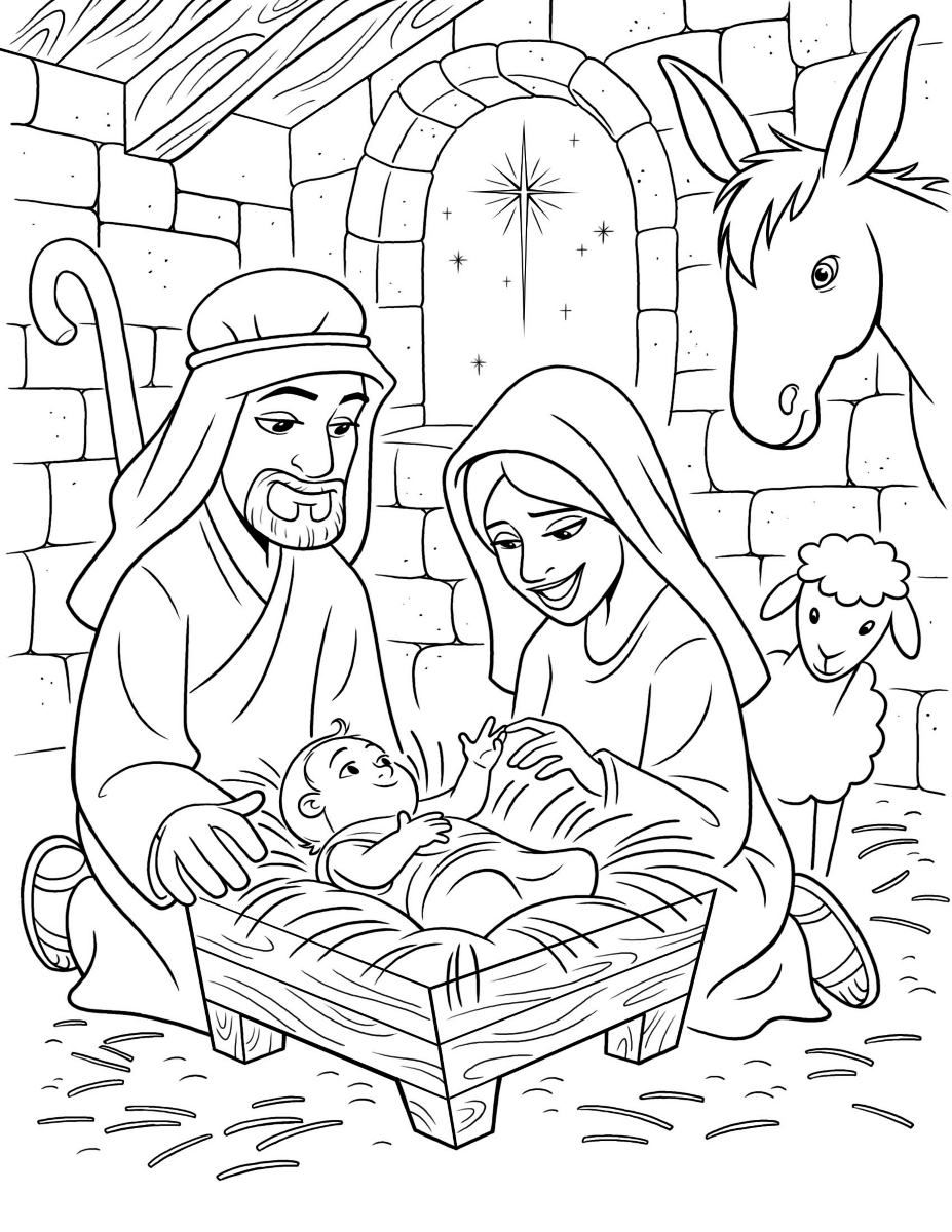 927x1200 Mary Joseph And Jesus Coloring Pages - Mary And Joseph Drawing