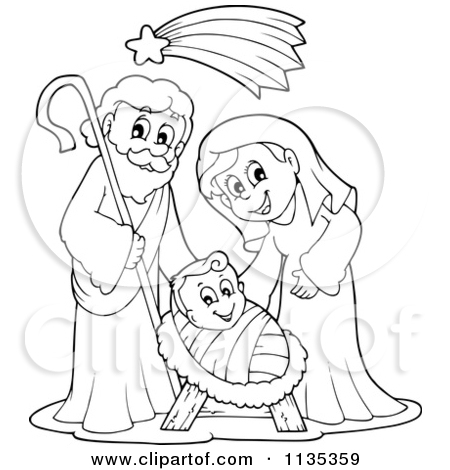450x470 Mary Joseph And Baby Jesus Clipart Black And White - Mary And Joseph Drawing