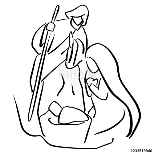 500x500 Christmas Nativity Scene With Mary, Joseph And Baby Jesus Vector - Mary And Joseph Drawing
