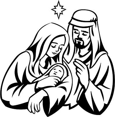 396x400 Clip Freeuse Stock Baby Jesus Mary Joseph - Mary And Joseph Drawing