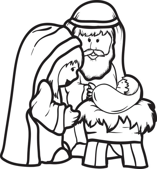 652x700 Free Printable Mary Joseph Baby Jesus Coloring - Mary And Joseph Drawing