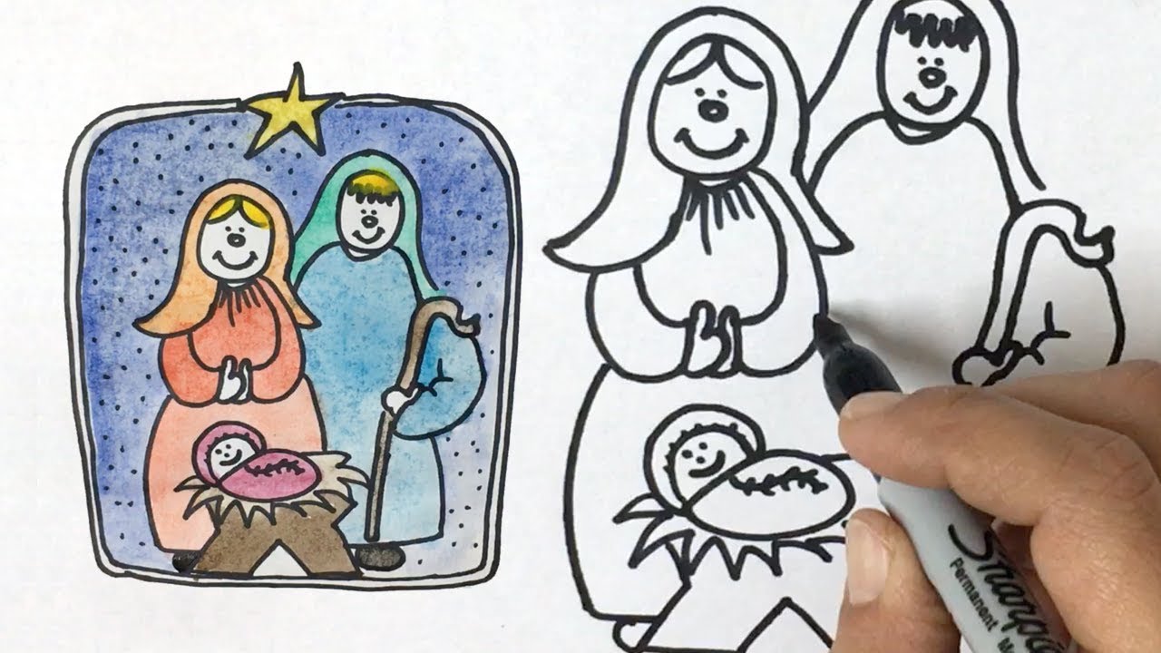 1280x720 How To Draw Baby Jesus, Mary And Joseph For Christmas - Mary And Joseph Drawing