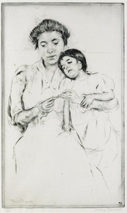 179x300 Mary Cassatt Crocheting Lesson Drypoint On Cream Lot Art - Mary Cassatt Drawings