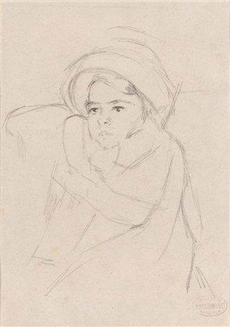 331x470 margot wearing a bonnet - Mary Cassatt Drawings