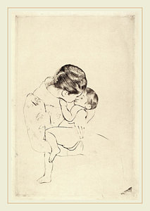 213x300 Mary Cassatt, Mothers Kiss, American, Drawing - Mary Cassatt Drawings