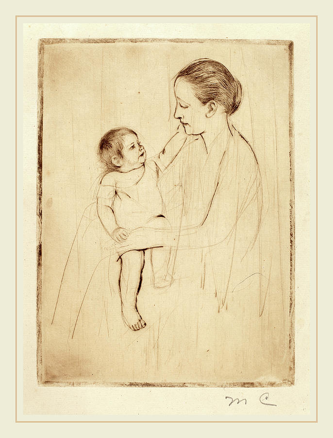 686x900 Mary Cassatt, The Caress, American, Drawing - Mary Cassatt Drawings
