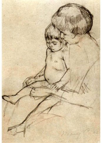 347x488 Mary Cassatt Mother And Child Art Sketch Poster Masterprint - Mary Cassatt Drawings