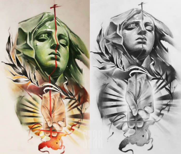 750x640 Virgin Mary Color Drawing - Mary Drawing