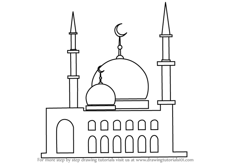 800x567 learn how to draw a mosque - Masjid Drawing
