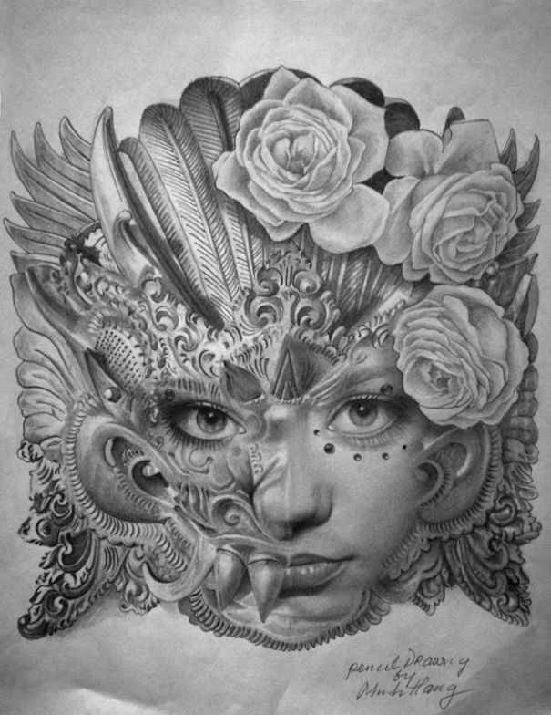605x784 Minh Hang Artwork Mask Original Drawing Pencil Mask Art - Mask Drawing