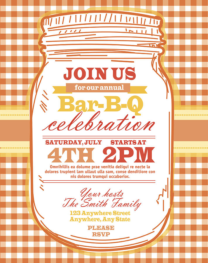 711x900 mason jar bbq with orange tablecloth picnic invitation design - Mason Jar Drawing Template