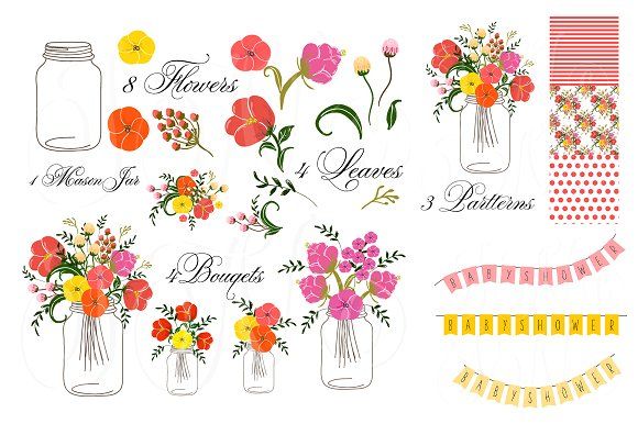 580x386 mason jar with flowers drawing template - Mason Jar Drawing Template