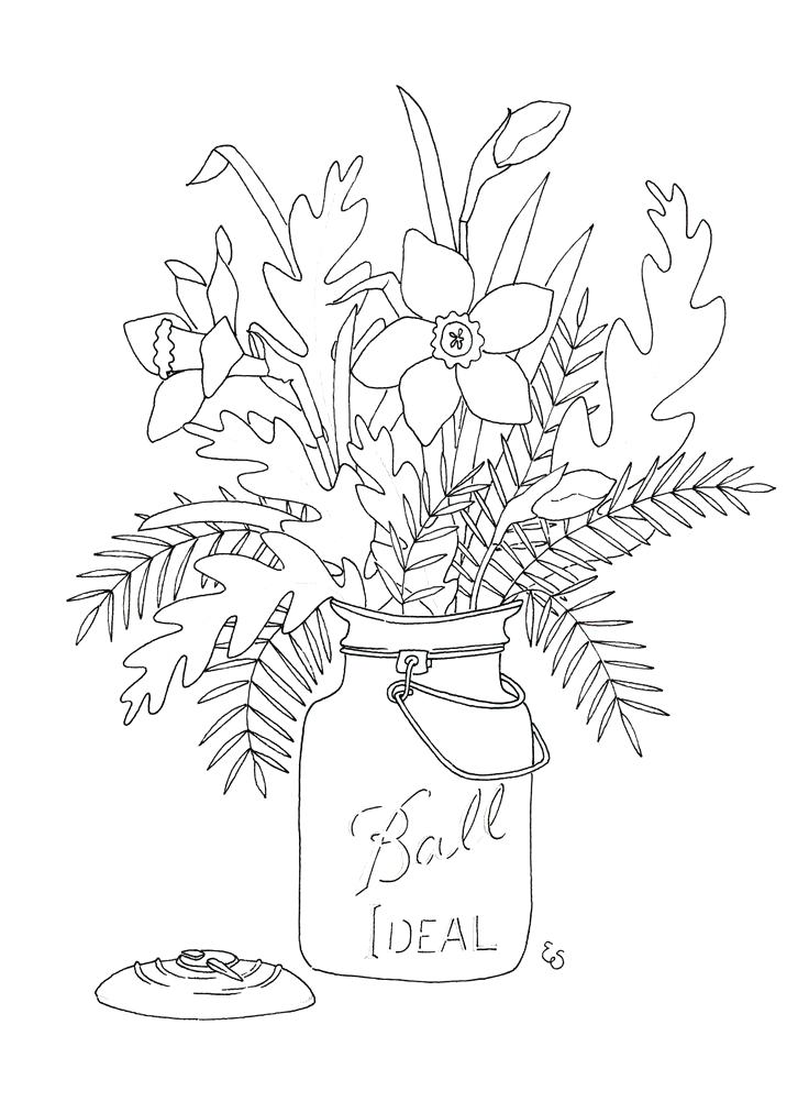 736x1012 printable mason jar coloring - Mason Jar Drawing Template