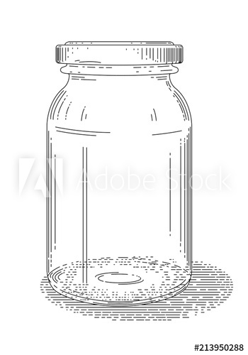 350x500 Old Style Line Drawing Of Glass Jar - Mason Jar Line Drawing