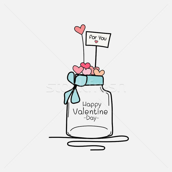 600x600 Valentine Day Card With Mason Jars And Heart Hand Drawn Vector - Mason Jar Line Drawing