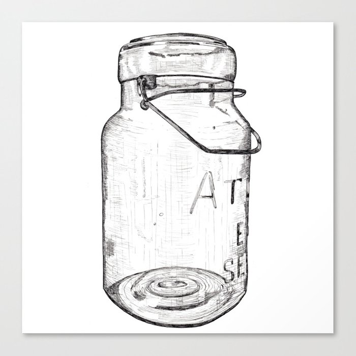 700x700 Atlas Jar Line Drawing Canvas Print - Mason Jar Line Drawing