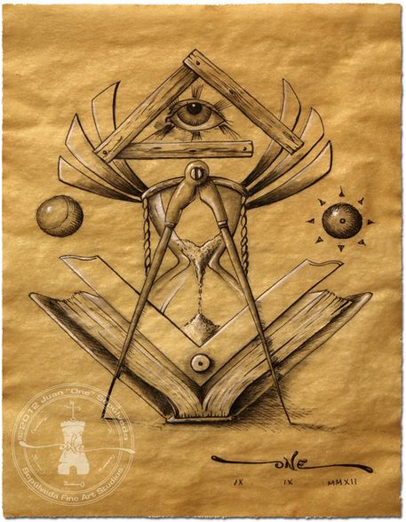 457x588 Light Of Time Masonic Drawing Depicting Symbols Related To Time - Masonic Drawings