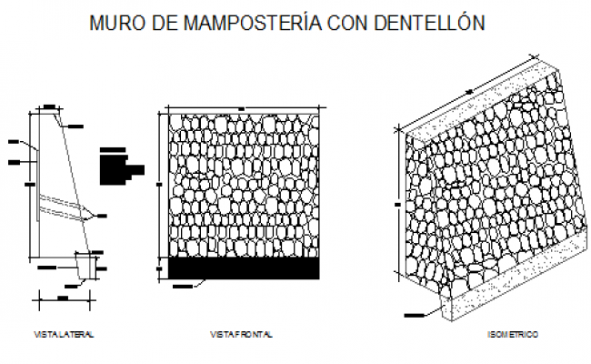650x400 masonry retaining wall design drawing - Masonry Drawing