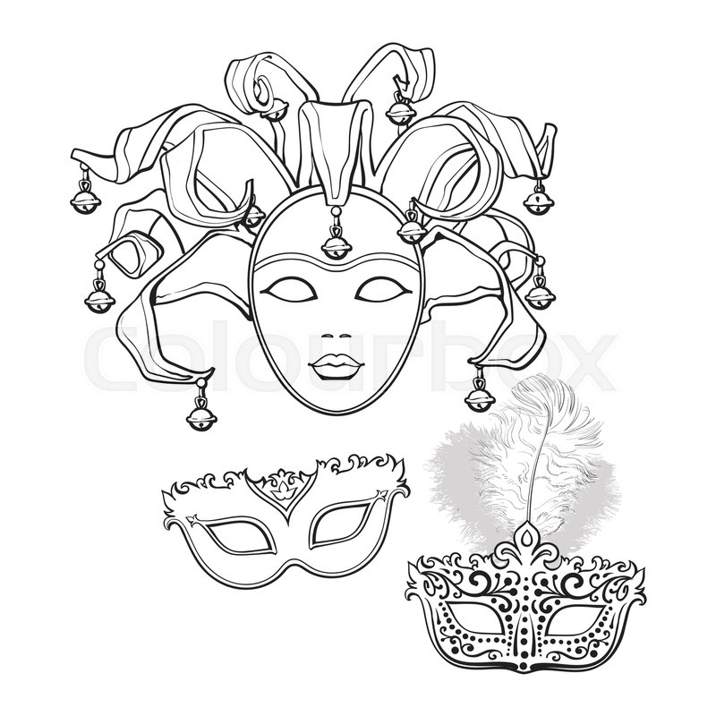 800x800 Set Of Three Decorated Venetian Stock Vector Colourbox - Masquerade Mask Drawing