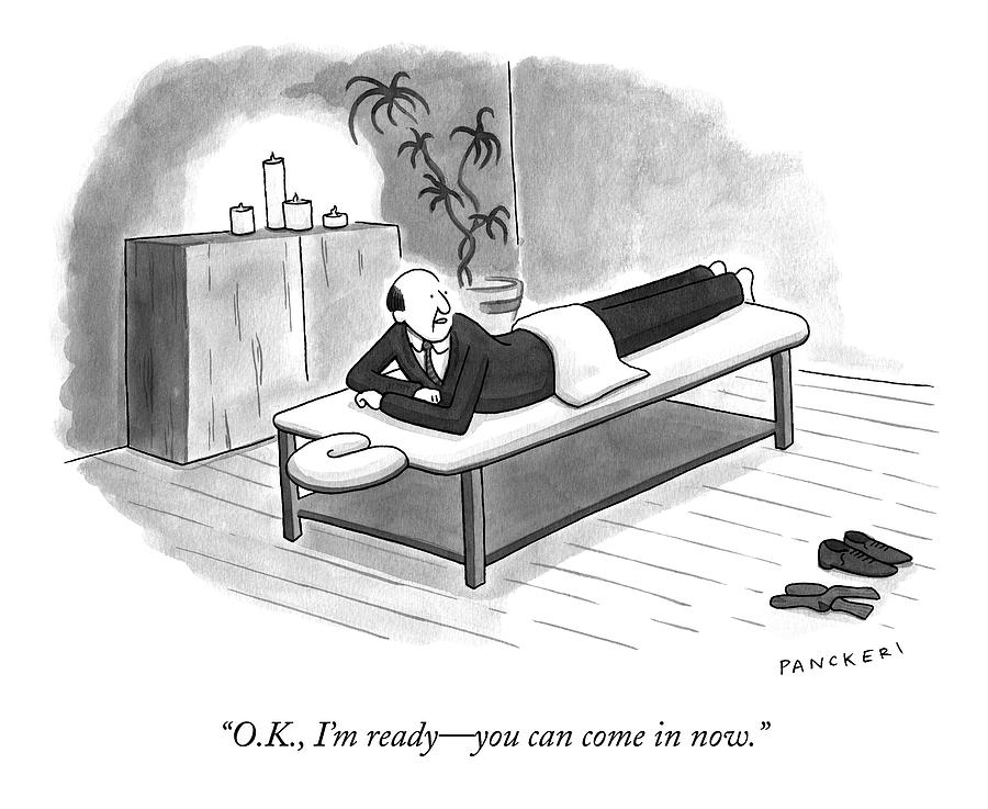 900x737 a man in a suit lays on a massage table - Massage Drawing