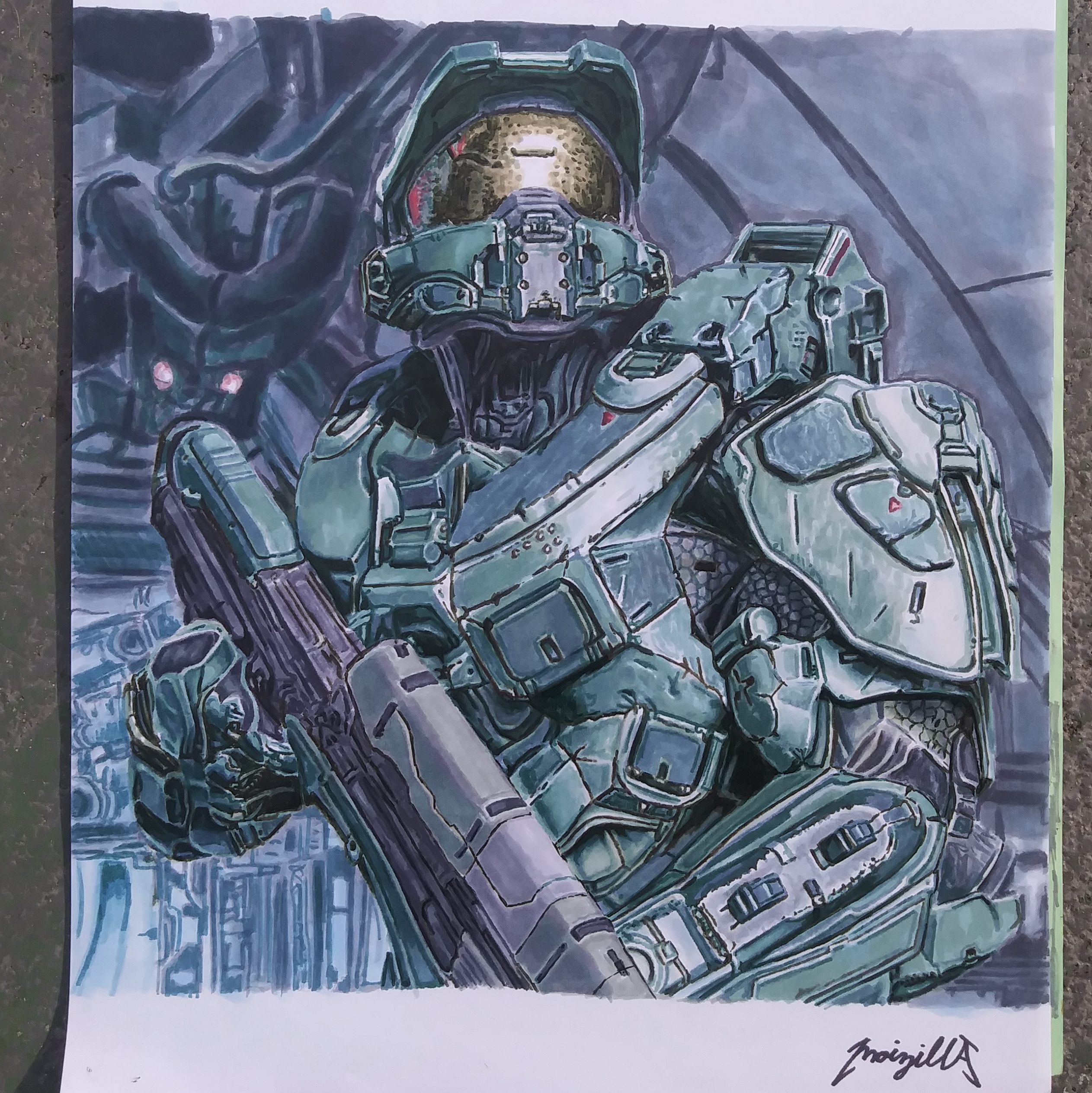2525x2526 Marker Drawing Of Master Chief Halo - Master Chief Drawing