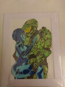 225x300 Master Chief Cortana, Halo Video Game Original Art Drawing - Master Chief Drawing