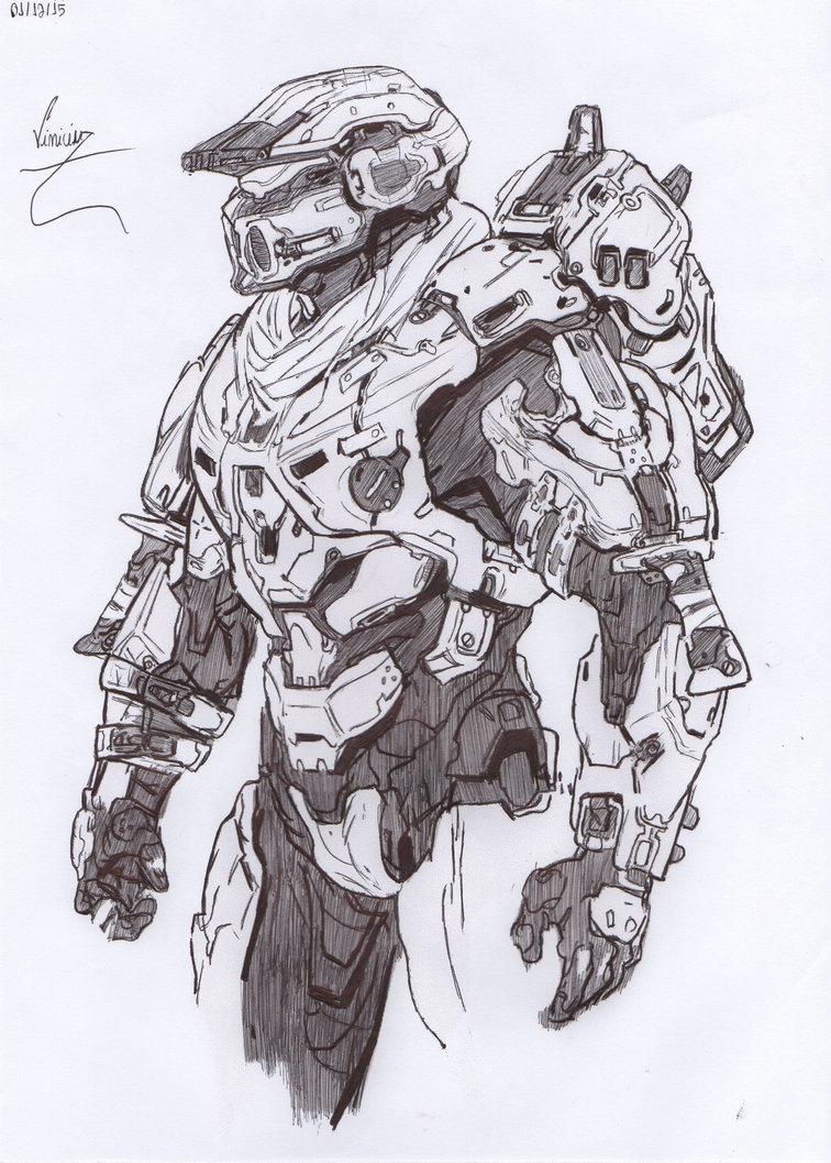 756x1057 Drawing Master Chief Pen Drawing - Master Chief Drawing
